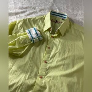 Robert Graham X Long Sleeve Shirt Lemon Yellow Flip Cuff, Men's Size XL TG